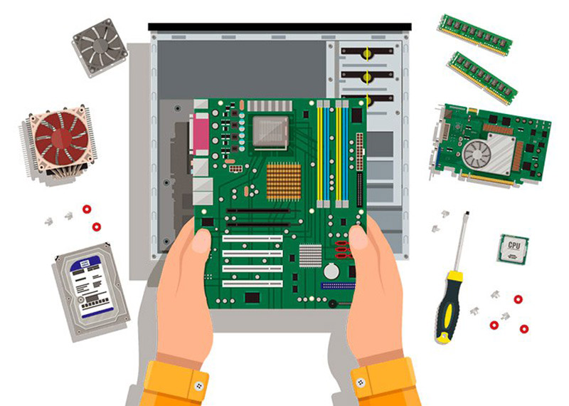 Computer instruction. Сборка системного блока. Сборка системного блока из комплектующих. Сборка компьютера составляющие. ПК по деталям.